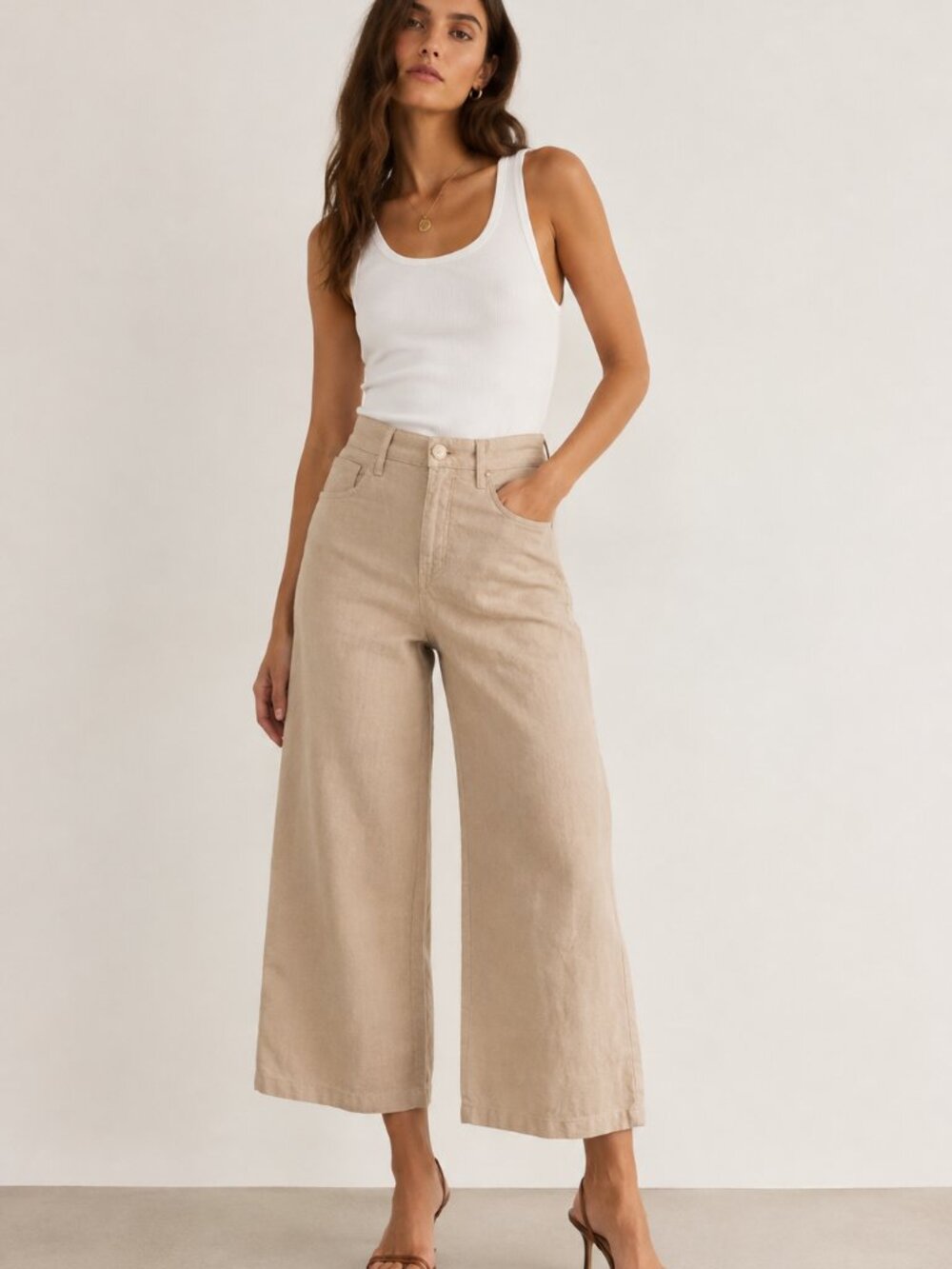 L'AGENCE Cropped Wide Leg Linen Pants Size 25 Beige #9HA56 NWT